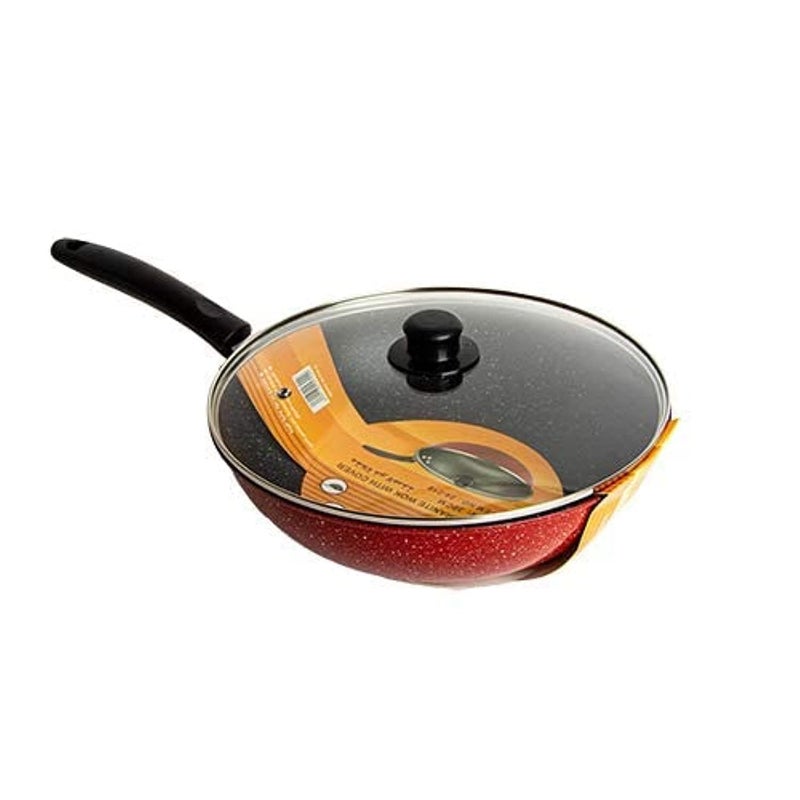 Bister Non-Stick Granite Work With Glass Cover Size, Black & Red, 34Cm - Image 1